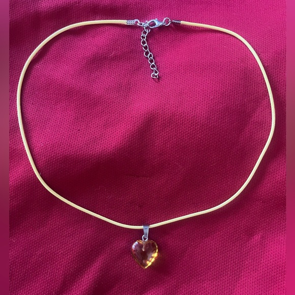 Hand Crafted Yellow Heart & Siver Tone Charm Corded Medallion Necklace Handmade - Picture 2 of 3